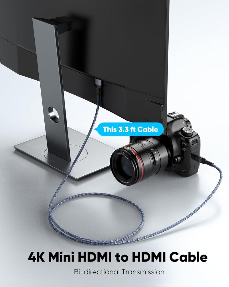 Highwings Mini HDMI to HDMI Cable 3.3FT, (4K 60Hz) High Speed HDMI to Mini HDMI Male Bi-Directional 2.0 Cord, for HDTV, Tablet, Camera and Camcorder [Aluminum Shell, Nylon Braided] - Image 5